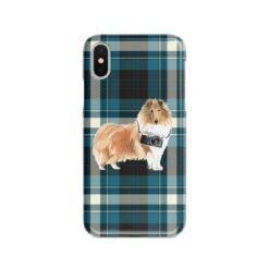 Rough Collie Tartan phone case. 11 Tartan styles for your Iphone 15 Pro Max, Iphone 14, 13, 12 to 6 & Samsung Galaxy S23 Ultra, S22, S21 to S6 24 adventure dogs tartan case rough collie modern front view