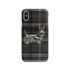 Scottish Terrier Tartan phone case. 11 Tartan styles for your Iphone 15 Pro Max, Iphone 14, 13, 12 to 6 & Samsung Galaxy S23 Ultra, S22, S21 to S6 20 adventure dogs tartan case scottish terrier dark tartan front view