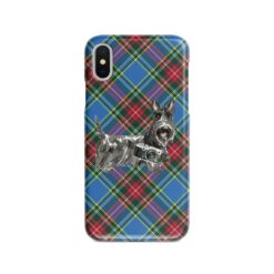 Scottish Terrier Tartan phone case. 11 Tartan styles for your Iphone 15 Pro Max, Iphone 14, 13, 12 to 6 & Samsung Galaxy S23 Ultra, S22, S21 to S6 23 adventure dogs tartan case scottish terrier macbeth front view