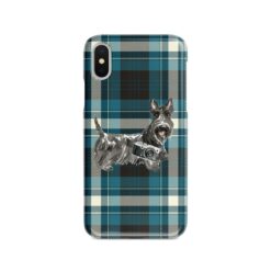 Scottish Terrier Tartan phone case. 11 Tartan styles for your Iphone 15 Pro Max, Iphone 14, 13, 12 to 6 & Samsung Galaxy S23 Ultra, S22, S21 to S6 24 adventure dogs tartan case scottish terrier modern front view