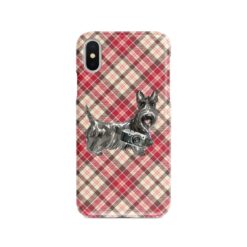 Scottish Terrier Tartan phone case. 11 Tartan styles for your Iphone 15 Pro Max, Iphone 14, 13, 12 to 6 & Samsung Galaxy S23 Ultra, S22, S21 to S6 25 adventure dogs tartan case scottish terrier pink front view
