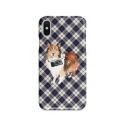 adventure dogs tartan case shetland sheepdog blue beige front view