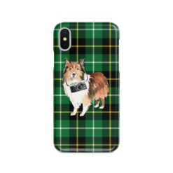 adventure dogs tartan case shetland sheepdog green tartan front view