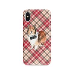 adventure dogs tartan case shetland sheepdog pink front view