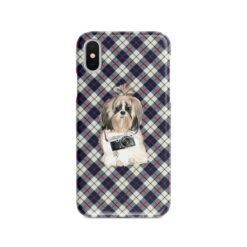 adventure dogs tartan case shih tzu long hair blue beige front view