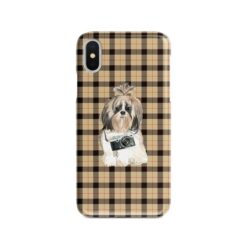 adventure dogs tartan case shih tzu long hair brown tartan front view