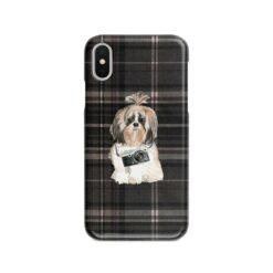 adventure dogs tartan case shih tzu long hair dark tartan front view