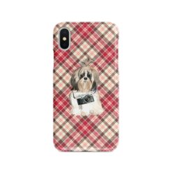 adventure dogs tartan case shih tzu long hair pink front view