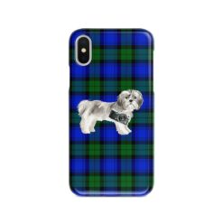 Shih tzu Short hair Tartan phone case. 11 Tartan styles for your Iphone 15 Pro Max, Iphone 14, 13, 12 to 6 & Samsung Galaxy S23 Ultra, S22, S21 to S6 18 adventure dogs tartan case shih tzu short hair black watch front view