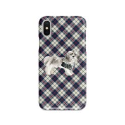 Shih tzu Short hair Tartan phone case. 11 Tartan styles for your Iphone 15 Pro Max, Iphone 14, 13, 12 to 6 & Samsung Galaxy S23 Ultra, S22, S21 to S6 19 adventure dogs tartan case shih tzu short hair blue beige front view