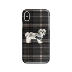 Shih tzu Short hair Tartan phone case. 11 Tartan styles for your Iphone 15 Pro Max, Iphone 14, 13, 12 to 6 & Samsung Galaxy S23 Ultra, S22, S21 to S6 21 adventure dogs tartan case shih tzu short hair dark tartan front view