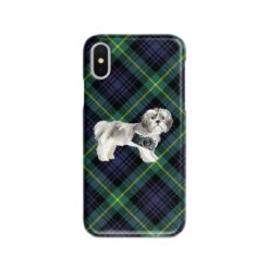 Shih tzu Short hair Tartan phone case. 11 Tartan styles for your Iphone 15 Pro Max, Iphone 14, 13, 12 to 6 & Samsung Galaxy S23 Ultra, S22, S21 to S6 22 adventure dogs tartan case shih tzu short hair gordon front view