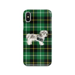 Shih tzu Short hair Tartan phone case. 11 Tartan styles for your Iphone 15 Pro Max, Iphone 14, 13, 12 to 6 & Samsung Galaxy S23 Ultra, S22, S21 to S6 23 adventure dogs tartan case shih tzu short hair green tartan front view