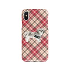 Shih tzu Short hair Tartan phone case. 11 Tartan styles for your Iphone 15 Pro Max, Iphone 14, 13, 12 to 6 & Samsung Galaxy S23 Ultra, S22, S21 to S6 26 adventure dogs tartan case shih tzu short hair pink front view