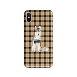 Siberian Husky Tartan phone case. 11 Tartan styles for your Iphone 15 Pro Max, Iphone 14, 13, 12 to 6 & Samsung Galaxy S23 Ultra, S22, S21 to S6 19 adventure dogs tartan case siberian husky brown tartan front view