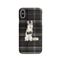 Siberian Husky Tartan phone case. 11 Tartan styles for your Iphone 15 Pro Max, Iphone 14, 13, 12 to 6 & Samsung Galaxy S23 Ultra, S22, S21 to S6 20 adventure dogs tartan case siberian husky dark tartan front view