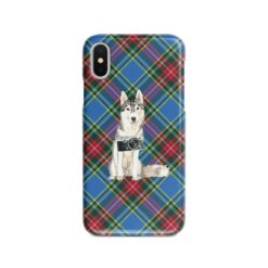 Siberian Husky Tartan phone case. 11 Tartan styles for your Iphone 15 Pro Max, Iphone 14, 13, 12 to 6 & Samsung Galaxy S23 Ultra, S22, S21 to S6 23 adventure dogs tartan case siberian husky macbeth front view
