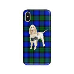 Spinone Italiano Tartan phone case. 11 Tartan styles for your Iphone 15 Pro Max, Iphone 14, 13, 12 to 6 & Samsung Galaxy S23 Ultra, S22, S21 to S6 17 adventure dogs tartan case spinone italiano black watch front view