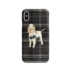 Spinone Italiano Tartan phone case. 11 Tartan styles for your Iphone 15 Pro Max, Iphone 14, 13, 12 to 6 & Samsung Galaxy S23 Ultra, S22, S21 to S6 20 adventure dogs tartan case spinone italiano dark tartan front view
