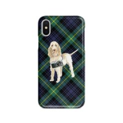 Spinone Italiano Tartan phone case. 11 Tartan styles for your Iphone 15 Pro Max, Iphone 14, 13, 12 to 6 & Samsung Galaxy S23 Ultra, S22, S21 to S6 21 adventure dogs tartan case spinone italiano gordon front view