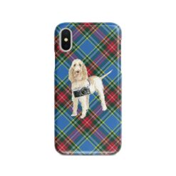 Spinone Italiano Tartan phone case. 11 Tartan styles for your Iphone 15 Pro Max, Iphone 14, 13, 12 to 6 & Samsung Galaxy S23 Ultra, S22, S21 to S6 23 adventure dogs tartan case spinone italiano macbeth front view