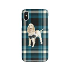Spinone Italiano Tartan phone case. 11 Tartan styles for your Iphone 15 Pro Max, Iphone 14, 13, 12 to 6 & Samsung Galaxy S23 Ultra, S22, S21 to S6 24 adventure dogs tartan case spinone italiano modern front view