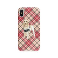 Spinone Italiano Tartan phone case. 11 Tartan styles for your Iphone 15 Pro Max, Iphone 14, 13, 12 to 6 & Samsung Galaxy S23 Ultra, S22, S21 to S6 25 adventure dogs tartan case spinone italiano pink front view