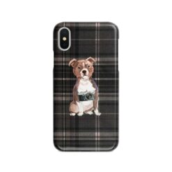 Staffordshire Bull Terrier Tartan phone case. 11 Tartan styles for your Iphone 15 Pro Max, Iphone 14, 13, 12 to 6 & Samsung Galaxy S23 Ultra, S22, S21 to S6 20 adventure dogs tartan case staffordshire bull terrier dark tartan front view