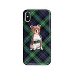 Staffordshire Bull Terrier Tartan phone case. 11 Tartan styles for your Iphone 15 Pro Max, Iphone 14, 13, 12 to 6 & Samsung Galaxy S23 Ultra, S22, S21 to S6 21 adventure dogs tartan case staffordshire bull terrier gordon front view