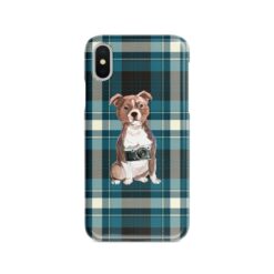 Staffordshire Bull Terrier Tartan phone case. 11 Tartan styles for your Iphone 15 Pro Max, Iphone 14, 13, 12 to 6 & Samsung Galaxy S23 Ultra, S22, S21 to S6 24 adventure dogs tartan case staffordshire bull terrier modern front view