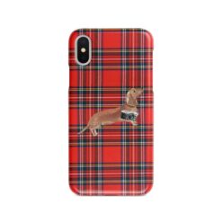 Tan Dachshund Tartan phone case. 11 Tartan styles for your Iphone 15 Pro Max, Iphone 14, 13, 12 to 6 & Samsung Galaxy S23 Ultra, S22, S21 to S6
