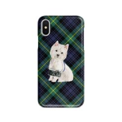 Westie Tartan phone case. 11 Tartan styles for your Iphone 15 Pro Max, Iphone 14, 13, 12 to 6 & Samsung Galaxy S23 Ultra, S22, S21 to S6 21 adventure dogs tartan case westie gordon front view