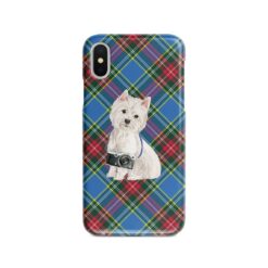 Westie Tartan phone case. 11 Tartan styles for your Iphone 15 Pro Max, Iphone 14, 13, 12 to 6 & Samsung Galaxy S23 Ultra, S22, S21 to S6 23 adventure dogs tartan case westie macbeth front view