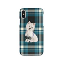 Westie Tartan phone case. 11 Tartan styles for your Iphone 15 Pro Max, Iphone 14, 13, 12 to 6 & Samsung Galaxy S23 Ultra, S22, S21 to S6 24 adventure dogs tartan case westie modern front view