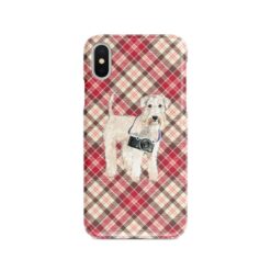 adventure dogs tartan case wheaten terrier pink front view