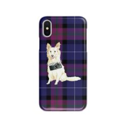 White Collie Tartan phone case. 11 Tartan styles for your Iphone 15 Pro Max, Iphone 14, 13, 12 to 6 & Samsung Galaxy S23 Ultra, S22, S21 to S6 26 adventure dogs tartan case white collie pride of scotland front view