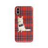 White Collie Tartan phone case. 11 Tartan styles for your Iphone 15 Pro Max, Iphone 14, 13, 12 to 6 & Samsung Galaxy S23 Ultra, S22, S21 to S6 1 adventure dogs tartan case white collie royal stewart front view