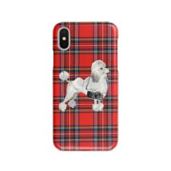 White poodle Tartan phone case. 11 Tartan styles for your Iphone 15 Pro Max, Iphone 14, 13, 12 to 6 & Samsung Galaxy S23 Ultra, S22, S21 to S6