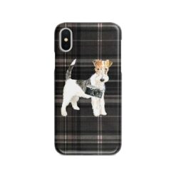 Wire Haired Fox Terrier Tartan phone case. 11 Tartan styles for your Iphone 15 Pro Max, Iphone 14, 13, 12 to 6 & Samsung Galaxy S23 Ultra, S22, S21 to S6 20 adventure dogs tartan case wire haired fox terrier dark tartan front view