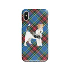 Wire Haired Fox Terrier Tartan phone case. 11 Tartan styles for your Iphone 15 Pro Max, Iphone 14, 13, 12 to 6 & Samsung Galaxy S23 Ultra, S22, S21 to S6 23 adventure dogs tartan case wire haired fox terrier macbeth front view