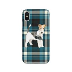 Wire Haired Fox Terrier Tartan phone case. 11 Tartan styles for your Iphone 15 Pro Max, Iphone 14, 13, 12 to 6 & Samsung Galaxy S23 Ultra, S22, S21 to S6 24 adventure dogs tartan case wire haired fox terrier modern front view