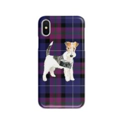 Wire Haired Fox Terrier Tartan phone case. 11 Tartan styles for your Iphone 15 Pro Max, Iphone 14, 13, 12 to 6 & Samsung Galaxy S23 Ultra, S22, S21 to S6 26 adventure dogs tartan case wire haired fox terrier pride of scotland front view