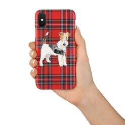 Wire Haired Fox Terrier Tartan phone case. 11 Tartan styles for your Iphone 15 Pro Max, Iphone 14, 13, 12 to 6 & Samsung Galaxy S23 Ultra, S22, S21 to S6 16 adventure dogs tartan case wire haired fox terrier royal stewart in hand