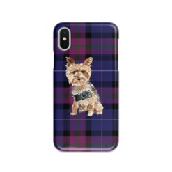 Yorkshire Terrier Tartan phone case. 11 Tartan styles for your Iphone 15 Pro Max, Iphone 14, 13, 12 to 6 & Samsung Galaxy S23 Ultra, S22, S21 to S6 26 adventure dogs tartan case yorkshire terrier pride of scotland front view
