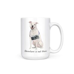 adventure is out there dog mug american staffordshire terrier 15oz handle right white