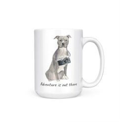 Adventure is out there American Staffordshire terrier grey dog mug (Illustrated collection) 15 adventure is out there dog mug american staffordshire terrier grey 15oz handle right white