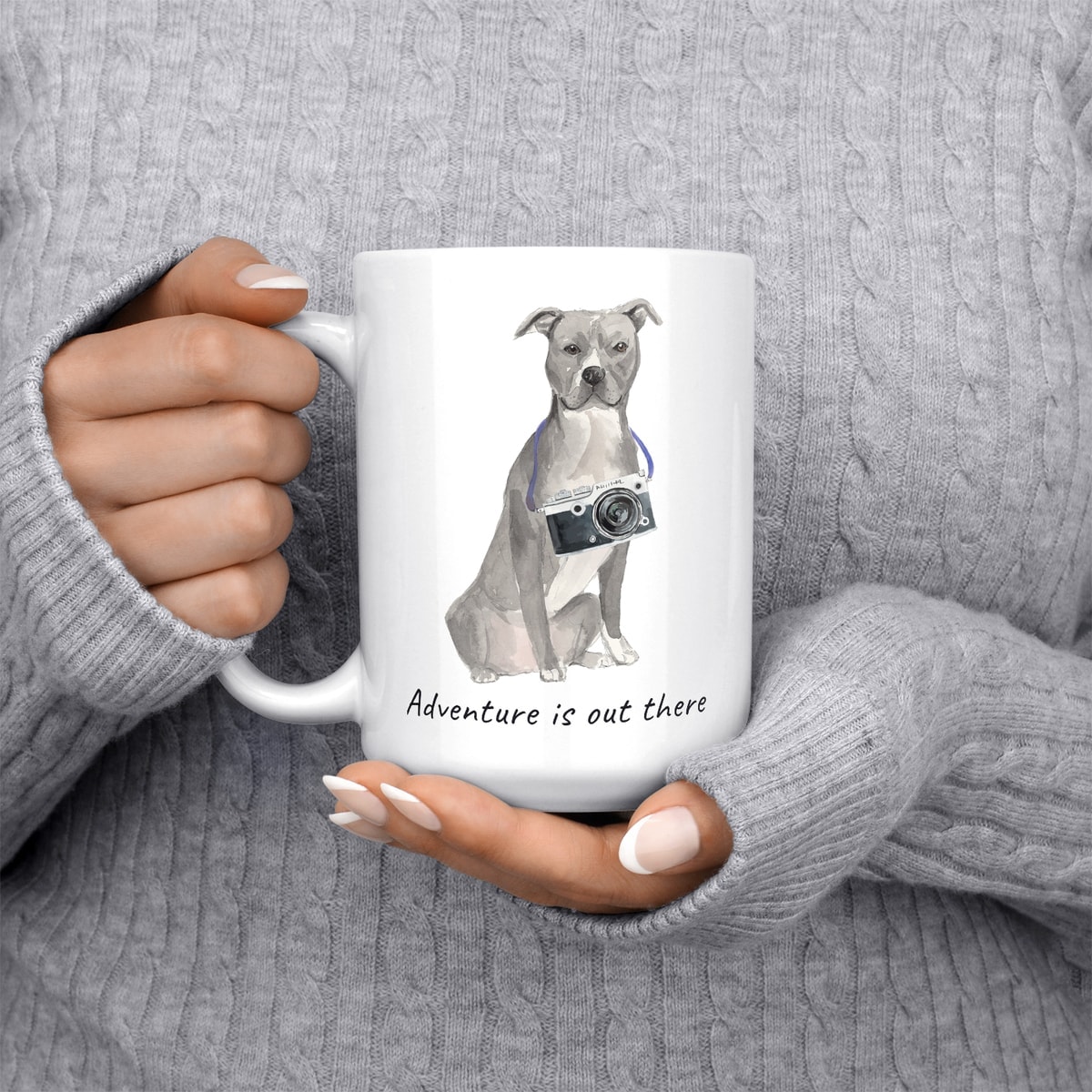 Adventure is out there American Staffordshire terrier grey dog mug (Illustrated collection) 5 Adventure is out there American Staffordshire terrier grey dog mug (Illustrated collection) - Image 3