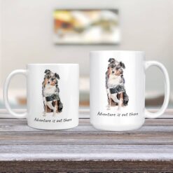 Adventure is out there Australian Shepherd dog mug (Illustrated collection) 12 adventure is out there dog mug australian shepherd 11oz and 15oz comparison tv room
