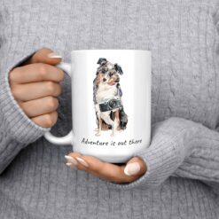 Adventure is out there Australian Shepherd dog mug (Illustrated collection) 13 adventure is out there dog mug australian shepherd 15oz jumper front