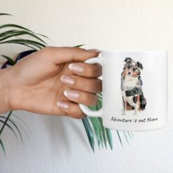 Adventure is out there Australian Shepherd dog mug (Illustrated collection) 17 adventure is out there dog mug australian shepherd hand holding plant
